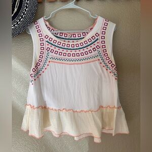 POL White Sleeveless Top with Colorful Embroidery